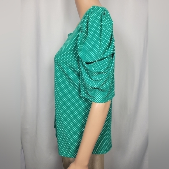 Adrianna Papell Green Polka Dot Print Shirt - Picture 2 of 6
